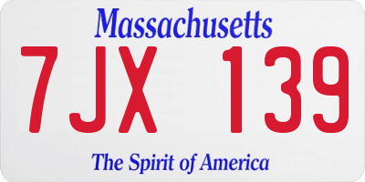 MA license plate 7JX139