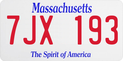 MA license plate 7JX193
