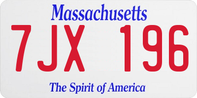 MA license plate 7JX196
