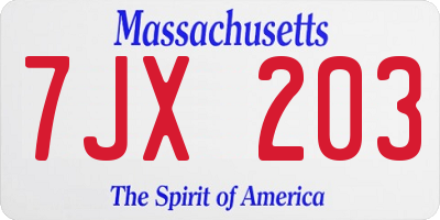 MA license plate 7JX203