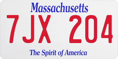 MA license plate 7JX204