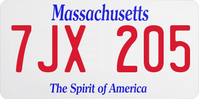 MA license plate 7JX205