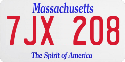 MA license plate 7JX208