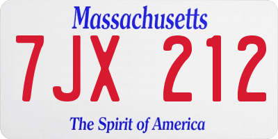 MA license plate 7JX212
