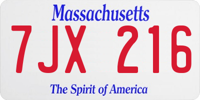 MA license plate 7JX216