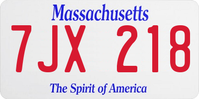 MA license plate 7JX218