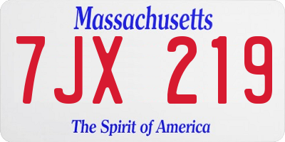 MA license plate 7JX219