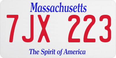 MA license plate 7JX223