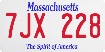 MA license plate 7JX228