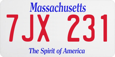 MA license plate 7JX231