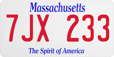 MA license plate 7JX233