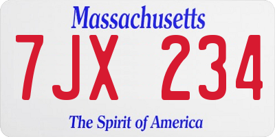 MA license plate 7JX234