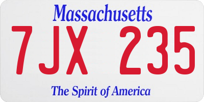 MA license plate 7JX235