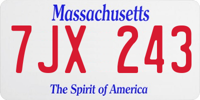 MA license plate 7JX243