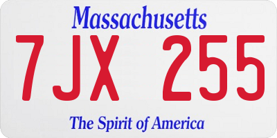 MA license plate 7JX255