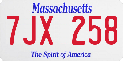 MA license plate 7JX258