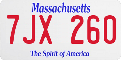 MA license plate 7JX260
