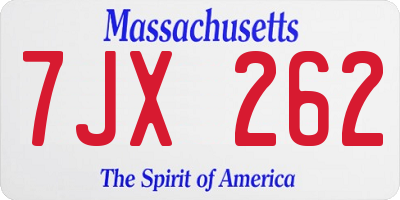 MA license plate 7JX262