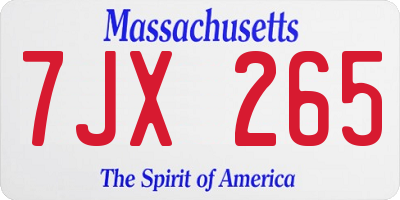 MA license plate 7JX265