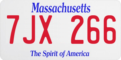 MA license plate 7JX266