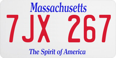MA license plate 7JX267