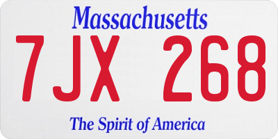 MA license plate 7JX268