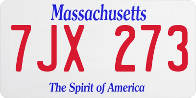 MA license plate 7JX273