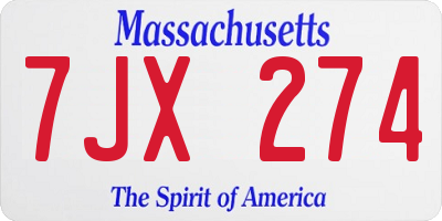 MA license plate 7JX274
