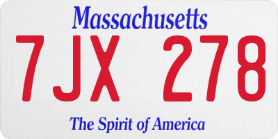 MA license plate 7JX278