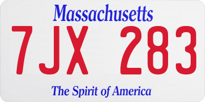 MA license plate 7JX283