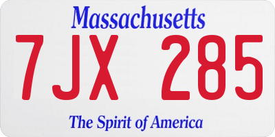 MA license plate 7JX285