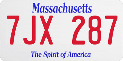 MA license plate 7JX287