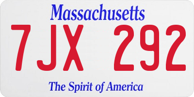MA license plate 7JX292