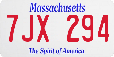 MA license plate 7JX294