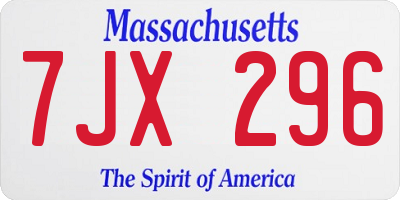 MA license plate 7JX296