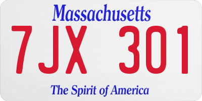MA license plate 7JX301