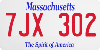 MA license plate 7JX302