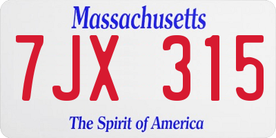 MA license plate 7JX315