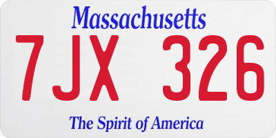 MA license plate 7JX326