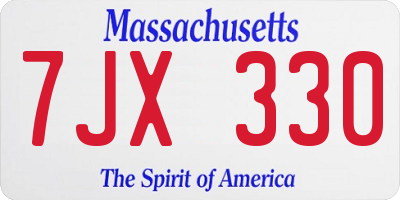 MA license plate 7JX330