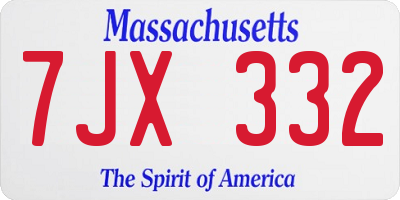 MA license plate 7JX332