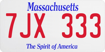 MA license plate 7JX333