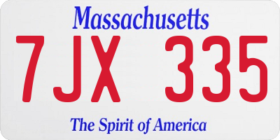 MA license plate 7JX335