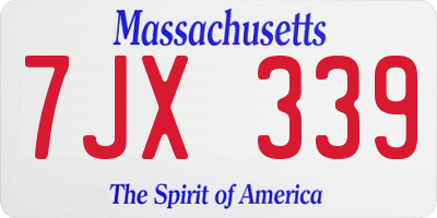 MA license plate 7JX339