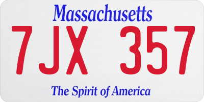 MA license plate 7JX357