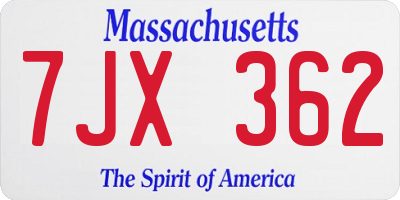 MA license plate 7JX362