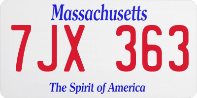 MA license plate 7JX363