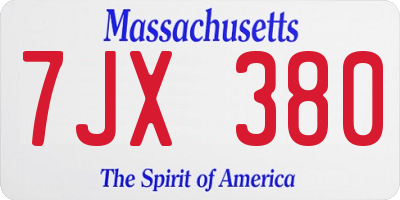 MA license plate 7JX380