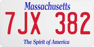 MA license plate 7JX382