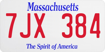 MA license plate 7JX384